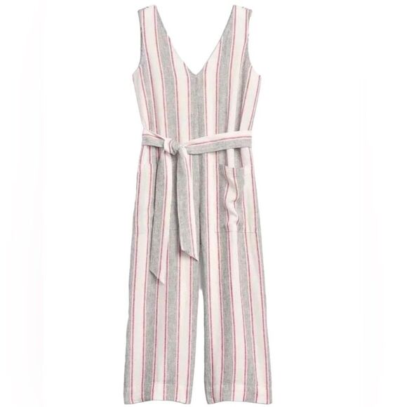 Gap Cream Red Grey Linen Capri Jumpsuit - Picture 12 of 12